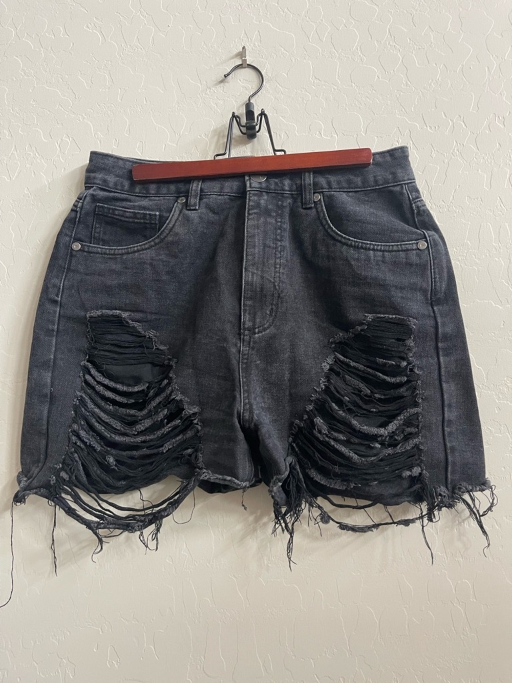 Cotton On Black Distressed High-Rise Jean Shorts